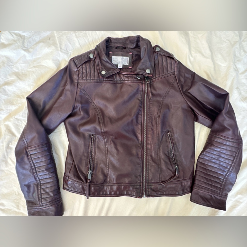 Xhilaration Maroon Faux Leather Jacket - Large